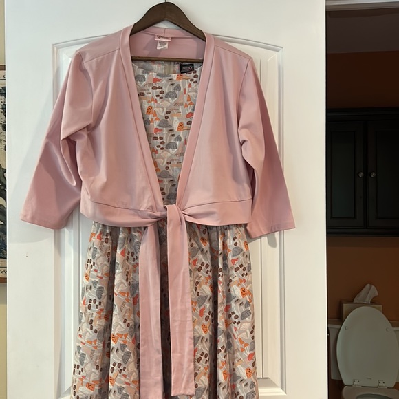 Retrolicious Mushroom Pocketed Dress With Pink Wrap Cardigan - Picture 2 of 15